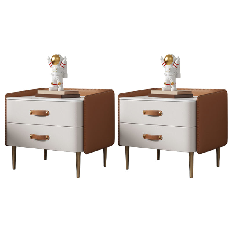 Solid Wood End Table for Nursery with Drawers Sintered Stone Top Kids Bedside Table