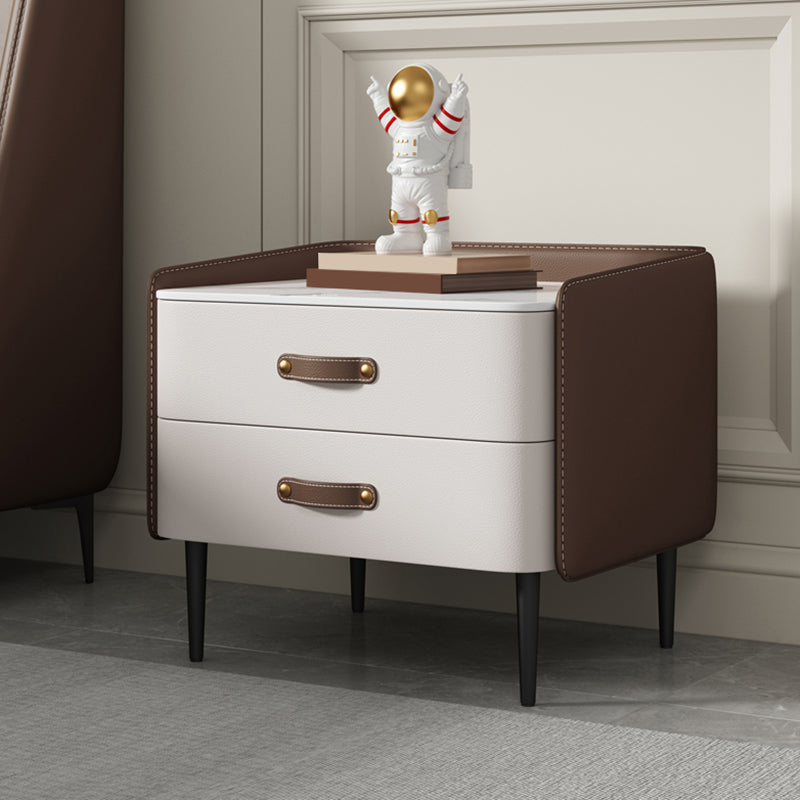 Solid Wood End Table for Nursery with Drawers Sintered Stone Top Kids Bedside Table