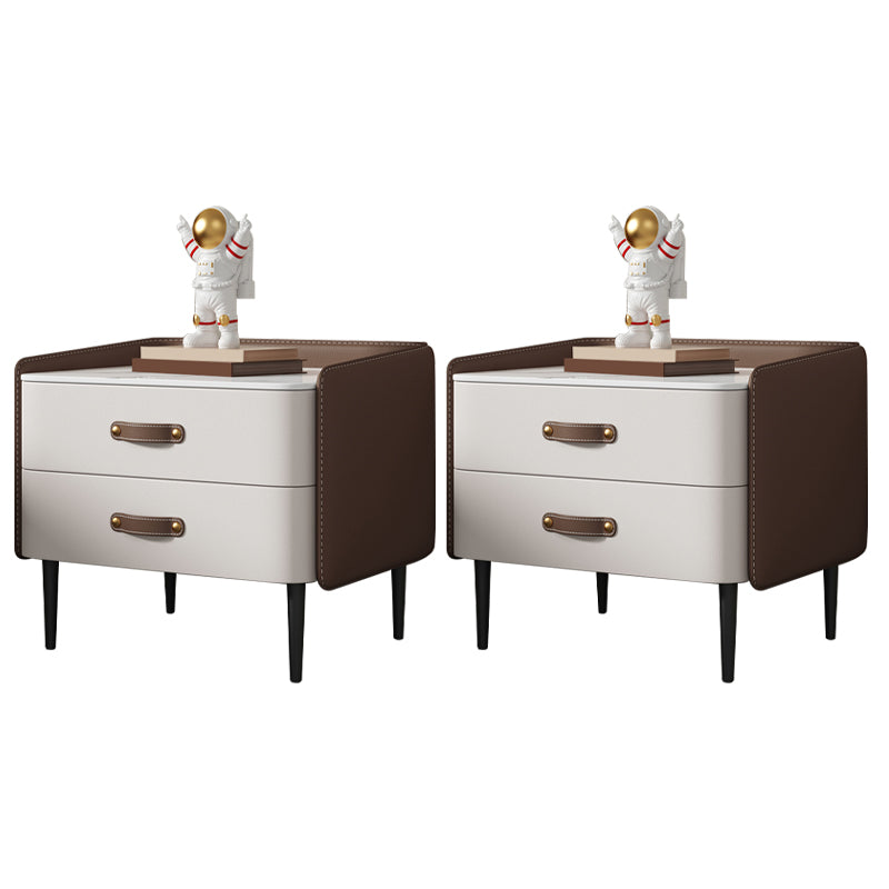 Solid Wood End Table for Nursery with Drawers Sintered Stone Top Kids Bedside Table