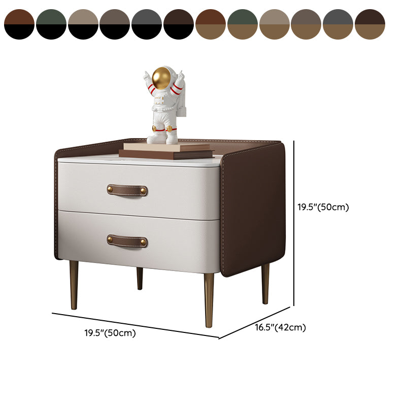 Solid Wood End Table for Nursery with Drawers Sintered Stone Top Kids Bedside Table