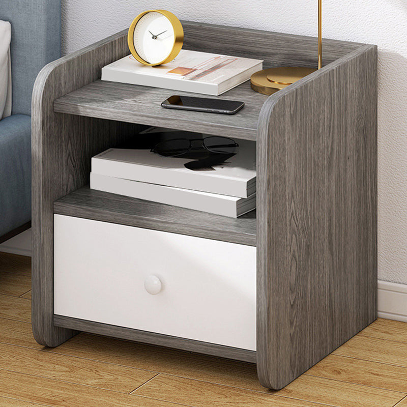 Youth Nightstand Manufactured Wood with Drawers Neutral Flat Top with Open Shelf