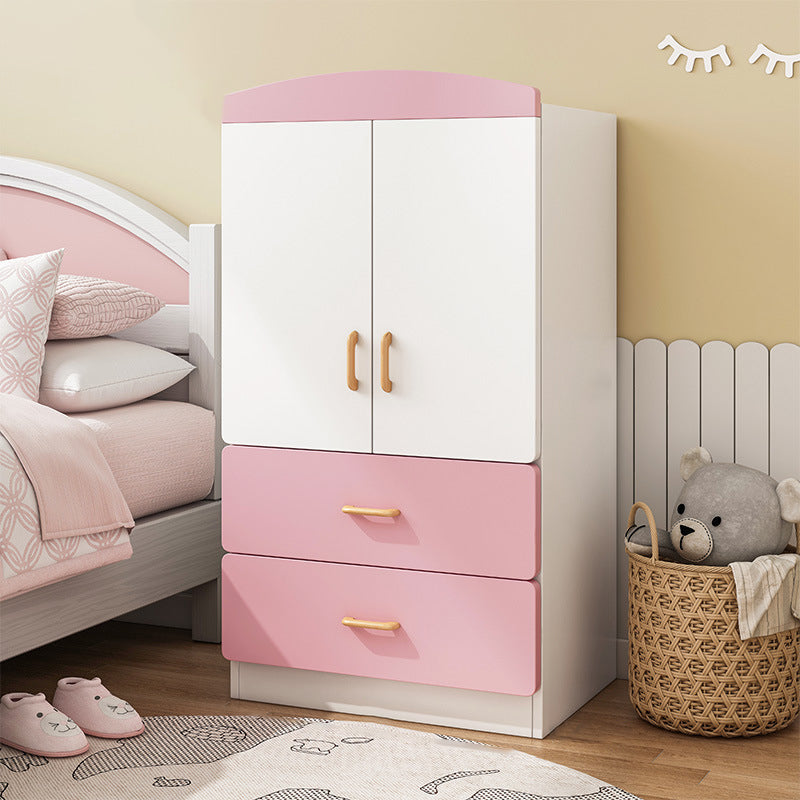 White and Pink Kids Armoire Modern Style Kids Closet with Garment Rod