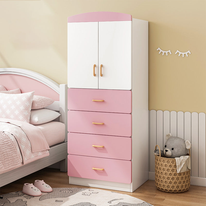 White and Pink Kids Armoire Modern Style Kids Closet with Garment Rod