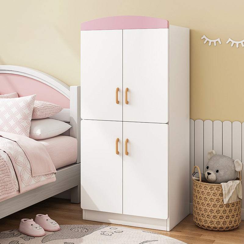 White and Pink Kids Armoire Modern Style Kids Closet with Garment Rod