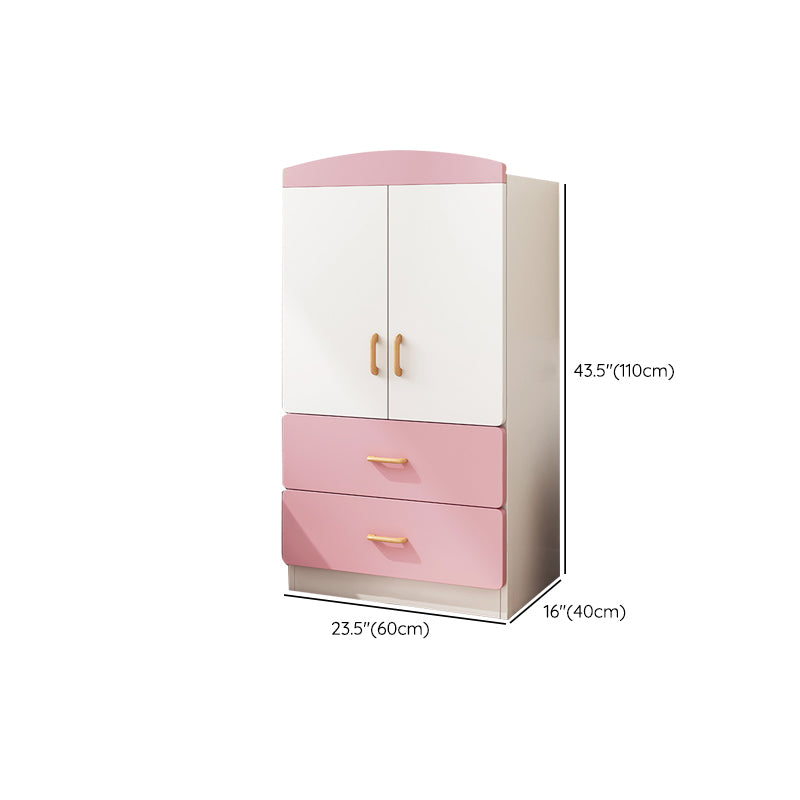 White and Pink Kids Armoire Modern Style Kids Closet with Garment Rod