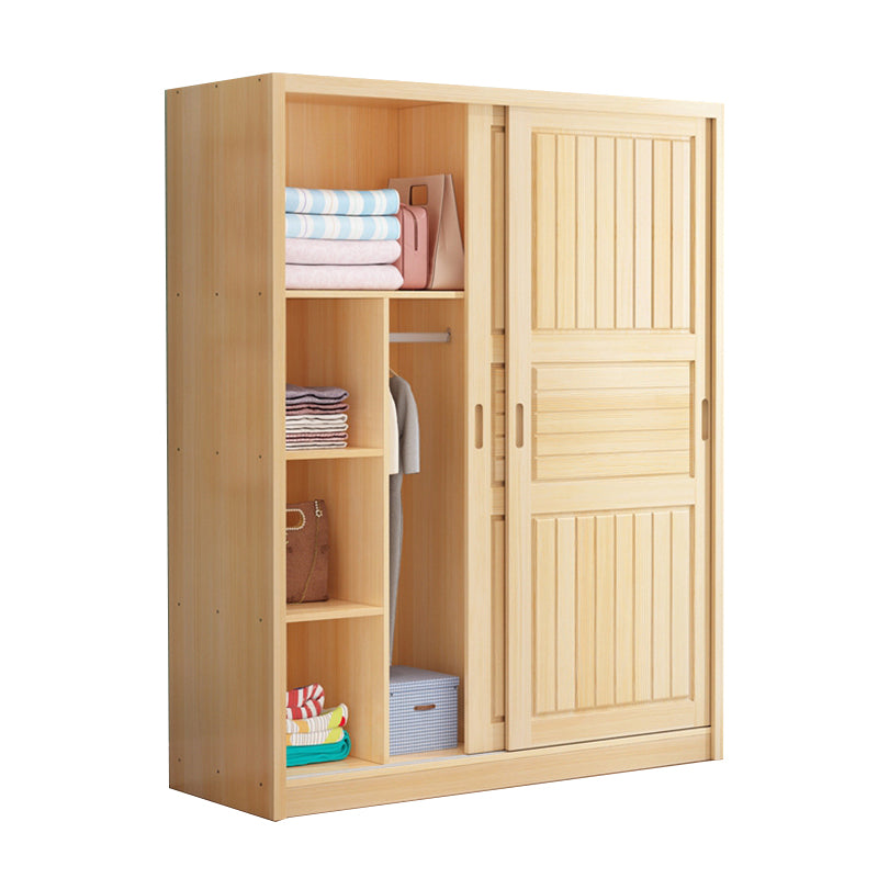 Solid Wood Kid's Wardrobe Shelved Wardrobe Closet with Sliding Barn Door