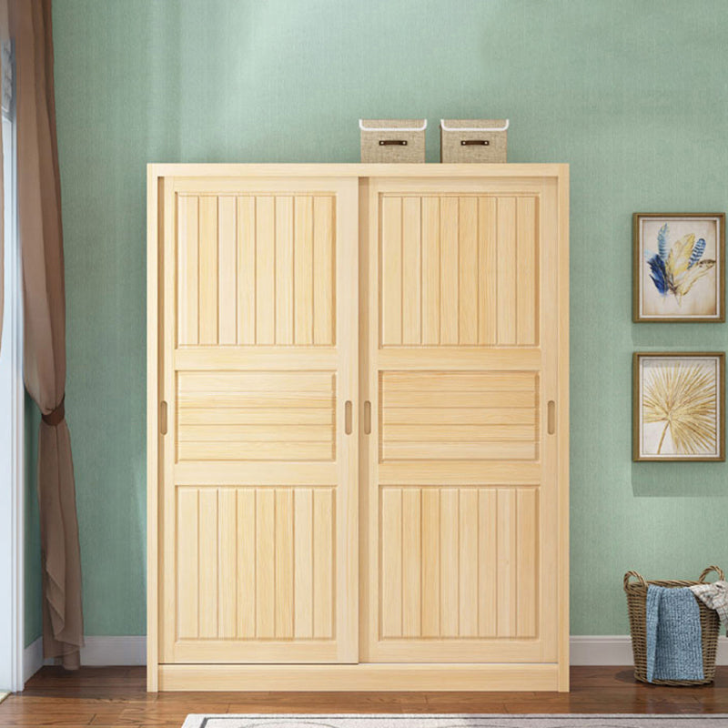 Solid Wood Kid's Wardrobe Shelved Wardrobe Closet with Sliding Barn Door