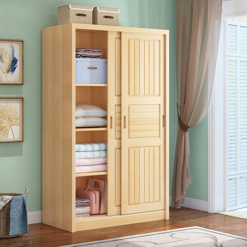 Solid Wood Kid's Wardrobe Shelved Wardrobe Closet with Sliding Barn Door