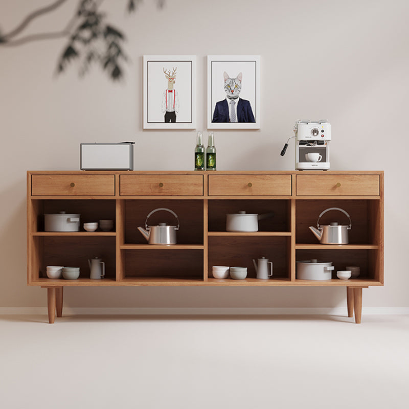 Contemporary Style Sideboard Cabinet Brown Pine Solid Wood Server with Drawer