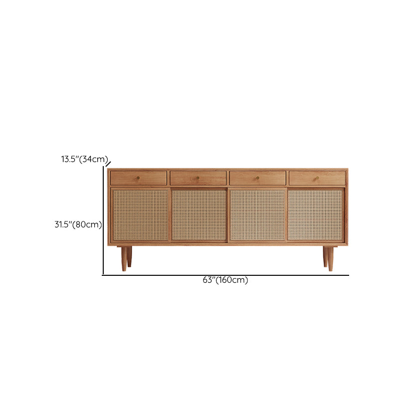 Contemporary Style Sideboard Cabinet Brown Pine Solid Wood Server with Drawer