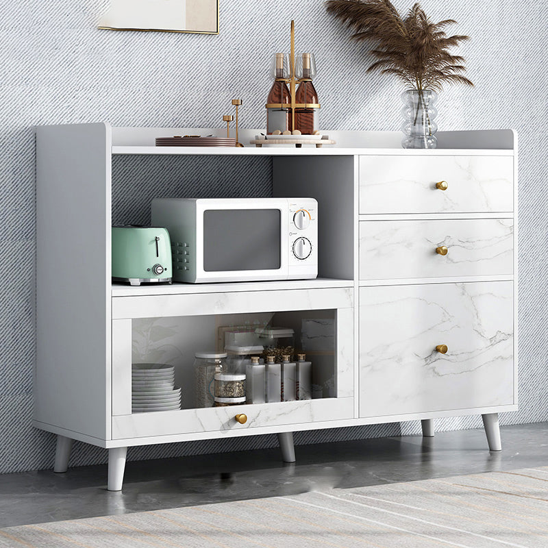 Modern Style Dining Server Engineered Wood Open Storage Included Server with 3 Drawers