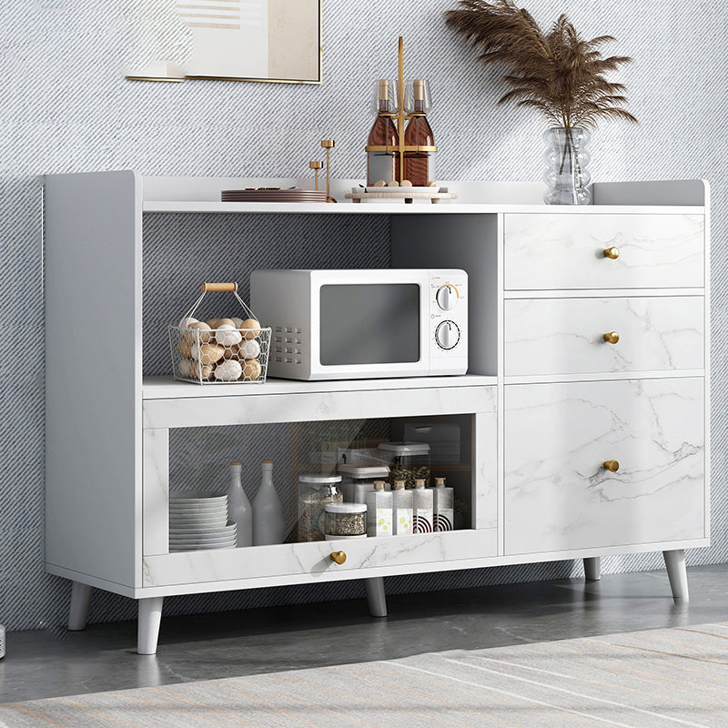 Modern Style Dining Server Engineered Wood Open Storage Included Server with 3 Drawers