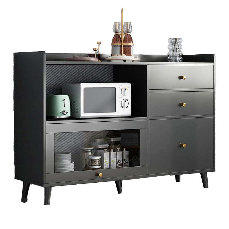 Modern Style Dining Server Engineered Wood Open Storage Included Server with 3 Drawers