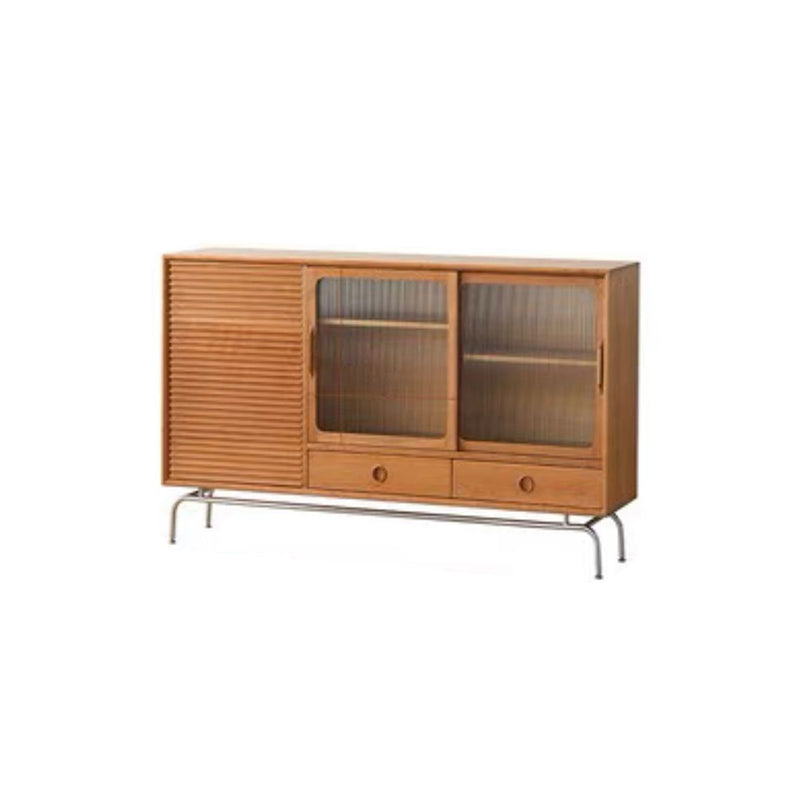 Modern Style Sideboard Cabinet Brown Solid Wood Server with 2-Drawer