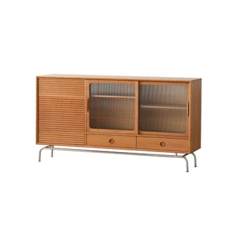 Modern Style Sideboard Cabinet Brown Solid Wood Server with 2-Drawer