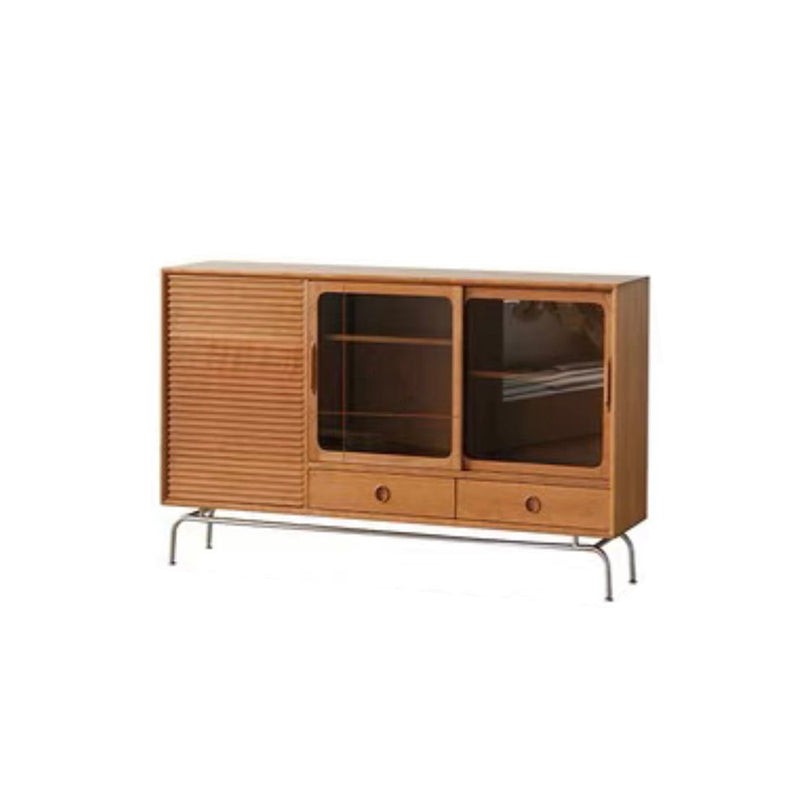 Modern Style Sideboard Cabinet Brown Solid Wood Server with 2-Drawer