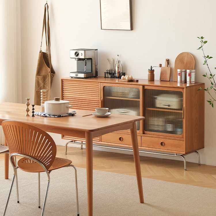 Modern Style Sideboard Cabinet Brown Solid Wood Server with 2-Drawer