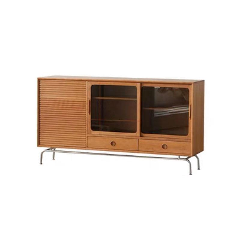 Modern Style Sideboard Cabinet Brown Solid Wood Server with 2-Drawer