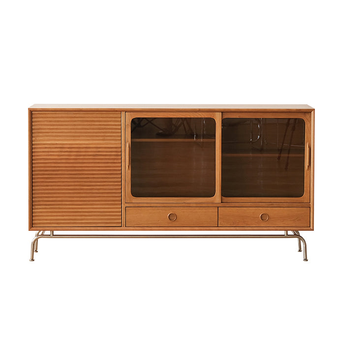 Modern Style Sideboard Cabinet Brown Solid Wood Server with 2-Drawer