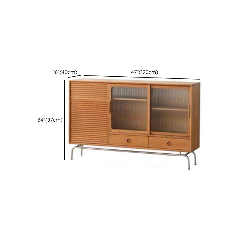 Modern Style Sideboard Cabinet Brown Solid Wood Server with 2-Drawer