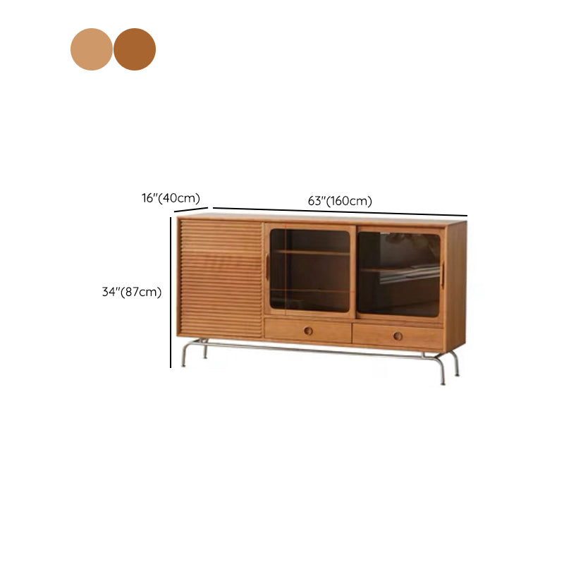 Modern Style Sideboard Cabinet Brown Solid Wood Server with 2-Drawer