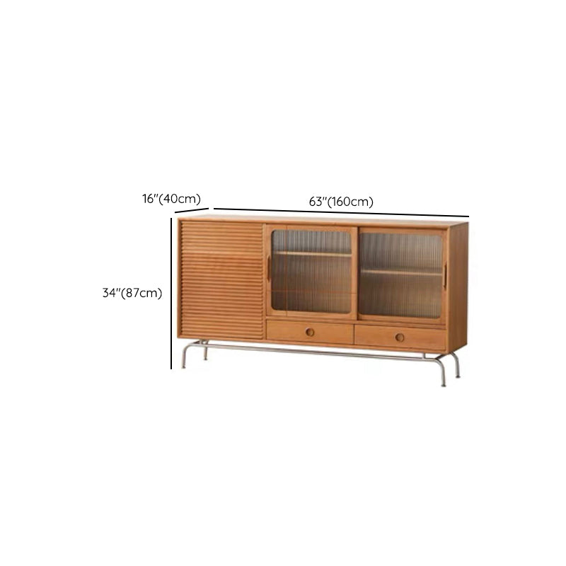 Modern Style Sideboard Cabinet Brown Solid Wood Server with 2-Drawer