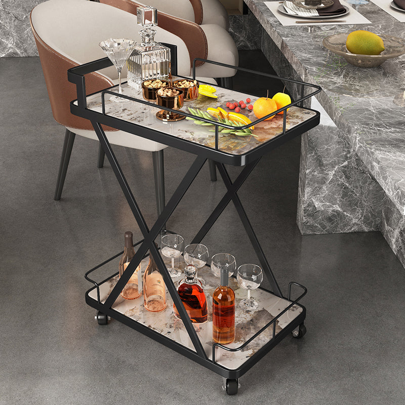 Modern Dining Room Prep Table Rolling Open Shelves Kitchen Trolley