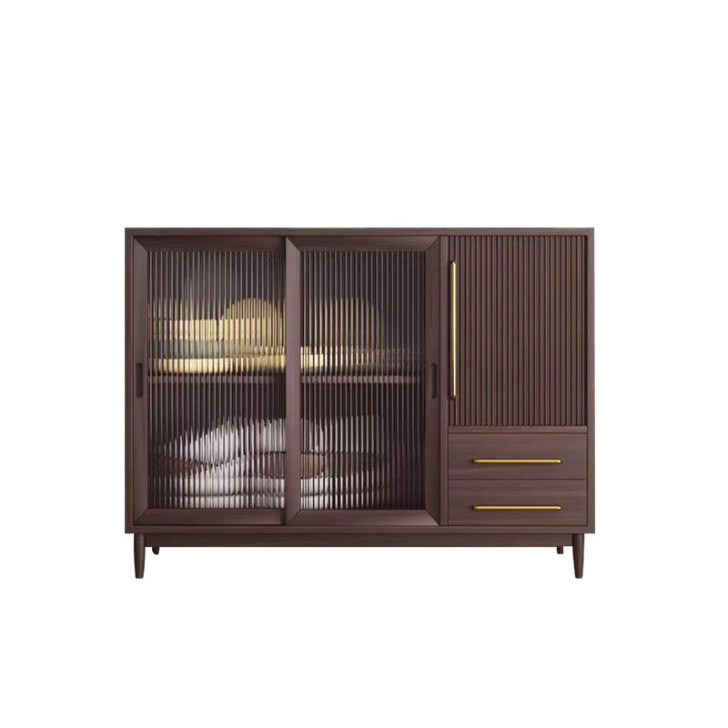 Modern Style Dining Server Pine Solid Wood Living Room Server with Glass Doors