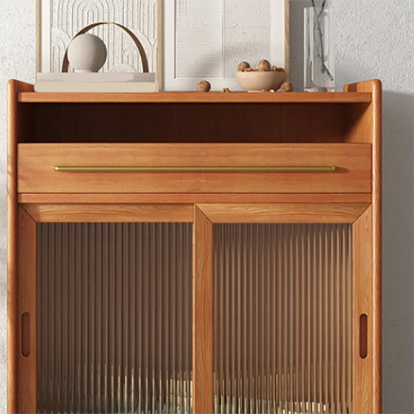 Modern Style Dining Server Pine Solid Wood Living Room Server with Glass Doors