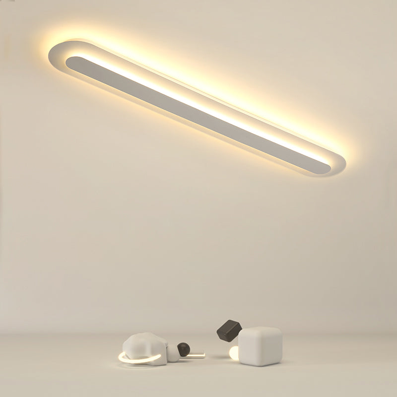 Minimalism Flush Mount Linear Metal LED Ceiling Light Fixture in White for Hallway