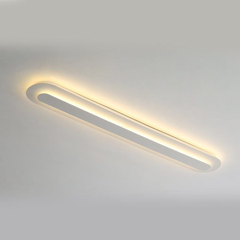 Minimalism Flush Mount Linear Metal LED Ceiling Light Fixture in White for Hallway