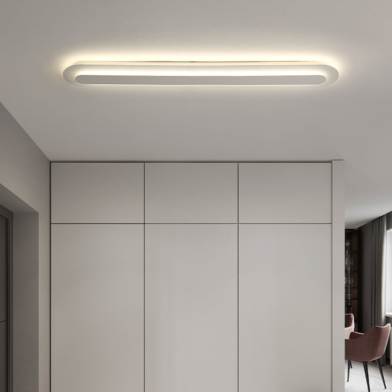 Minimalism Flush Mount Linear Metal LED Ceiling Light Fixture in White for Hallway