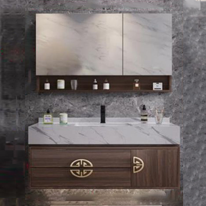 Mid-Century Modern Bathroom Vanity Stone with Mirror and Standalone Cabinet Vanity