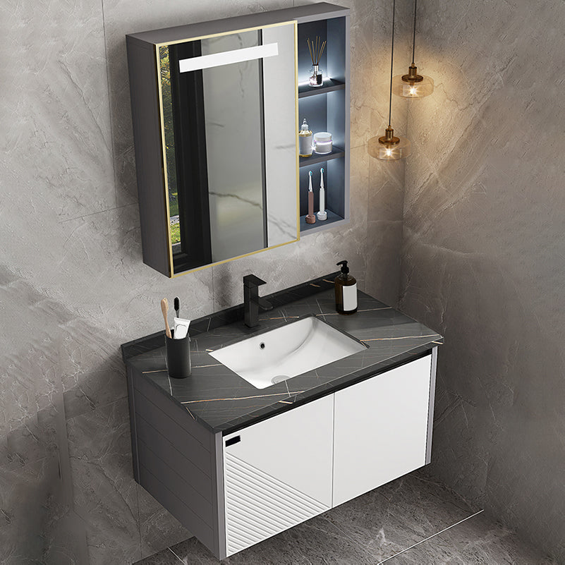 Modern Sink Vanity Set Wall Mounted Rectangular Sink Drawers Vanity Set