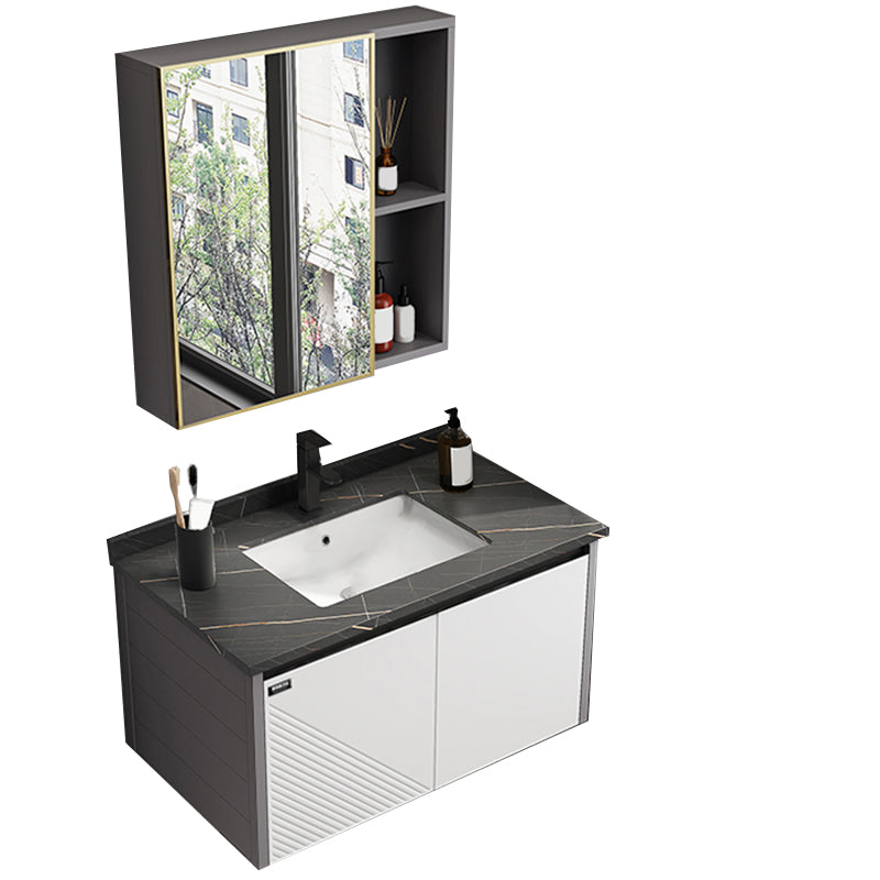 Modern Sink Vanity Set Wall Mounted Rectangular Sink Drawers Vanity Set