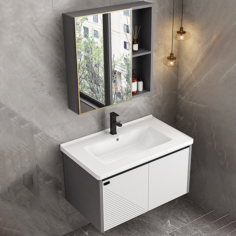 Modern Sink Vanity Set Wall Mounted Rectangular Sink Drawers Vanity Set