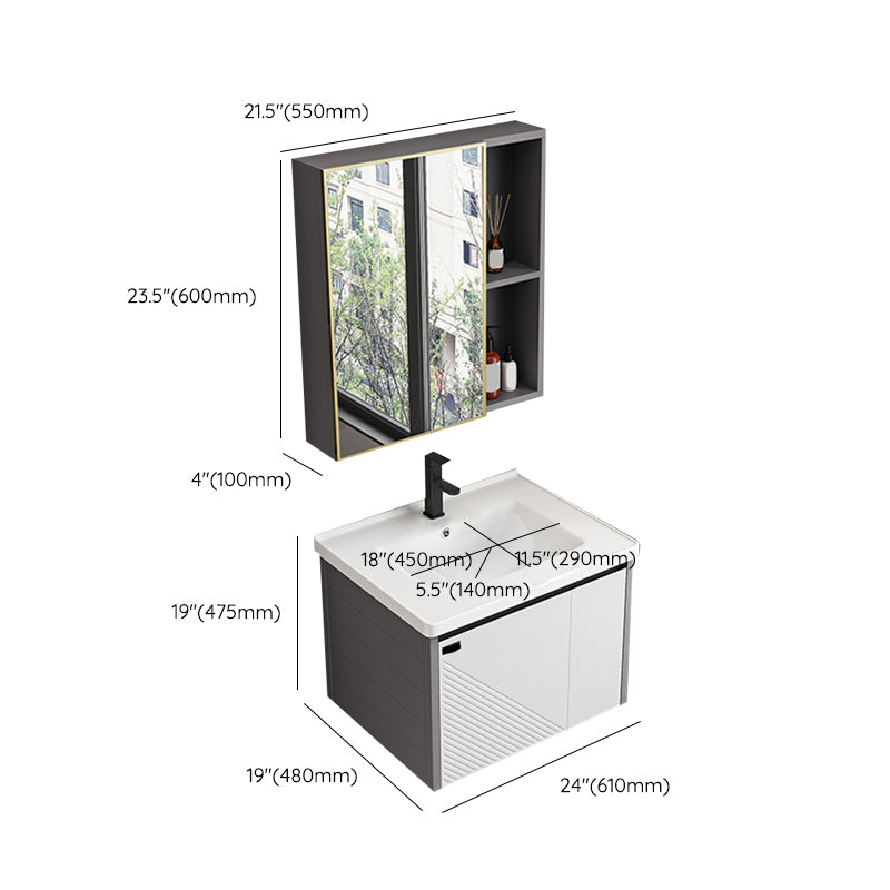 Modern Sink Vanity Set Wall Mounted Rectangular Sink Drawers Vanity Set