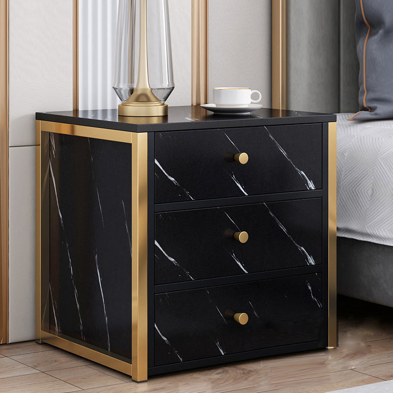 Glam Nightstand Drawer Storage Night Table in Black/White ,19.7" Tall