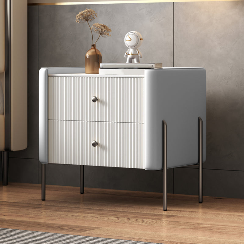 Modern Accent Table Nightstand Drawer Storage Stone Bedside Cabinet with Legs