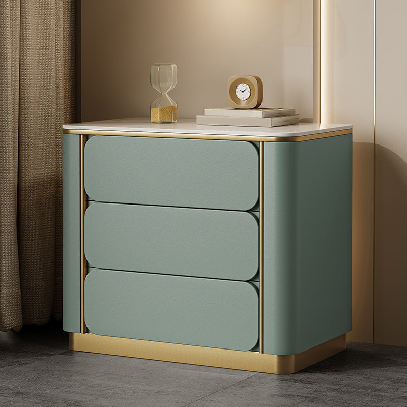 Stone Bedside Cabinet Classic Glam Bed Nightstand with 3 Drawers