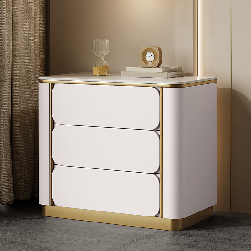 Stone Bedside Cabinet Classic Glam Bed Nightstand with 3 Drawers