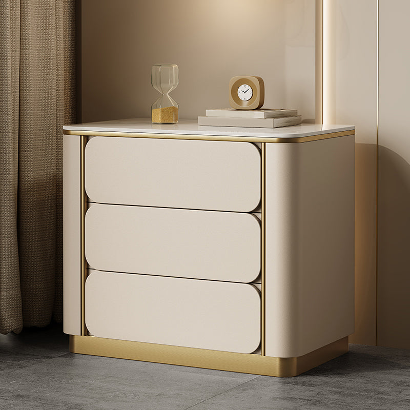 Stone Bedside Cabinet Classic Glam Bed Nightstand with 3 Drawers