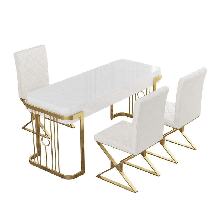 Rectangular Shaped Office Desk 2 Legs Writing Desk in Gold and White for Office