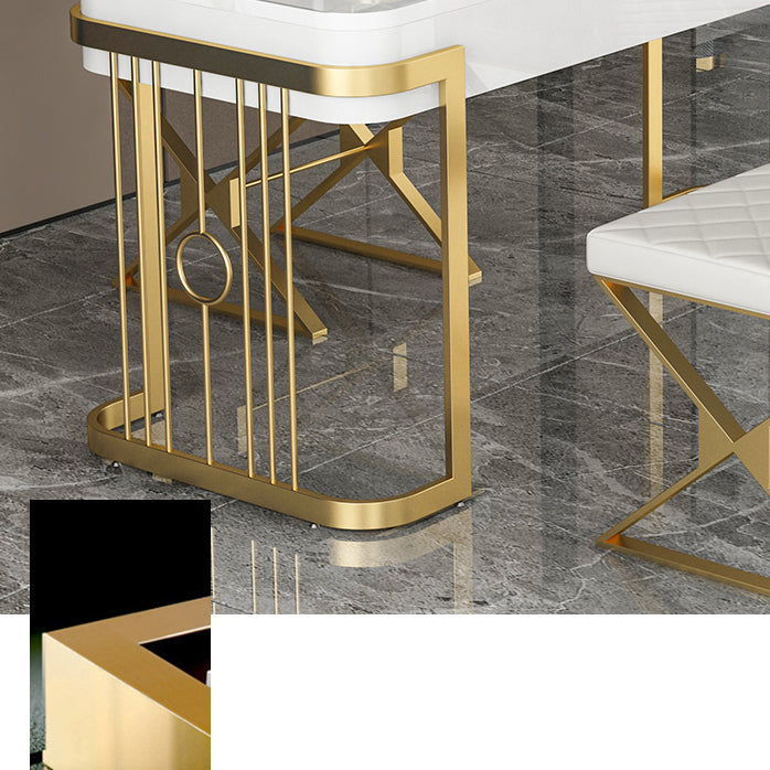 Rectangular Shaped Office Desk 2 Legs Writing Desk in Gold and White for Office