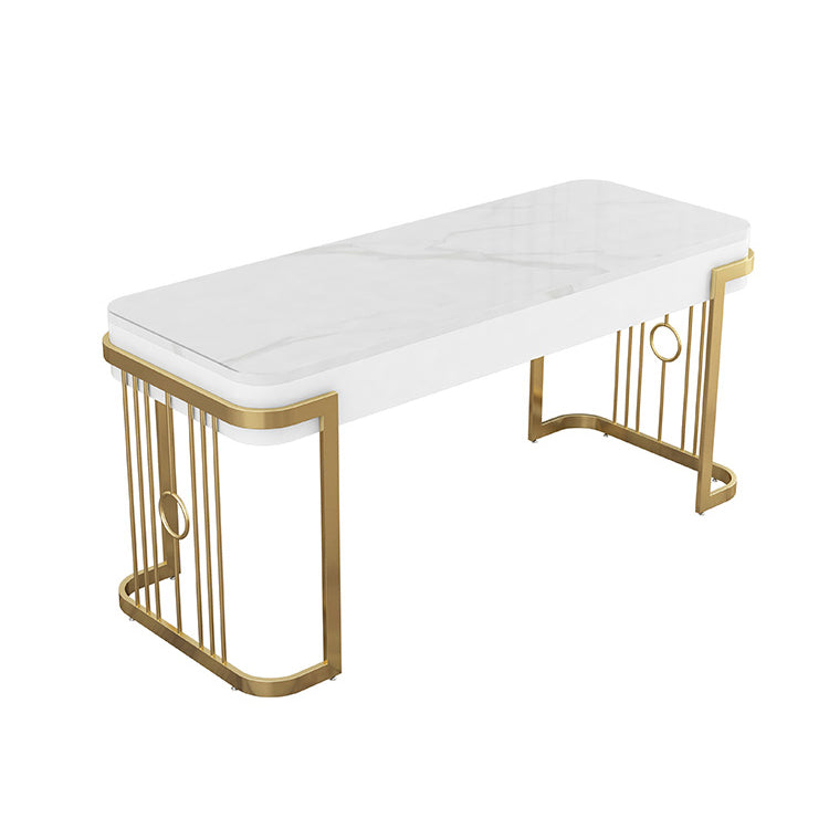 Rectangular Shaped Office Desk 2 Legs Writing Desk in Gold and White for Office