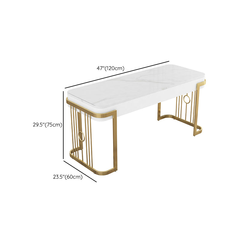 Rectangular Shaped Office Desk 2 Legs Writing Desk in Gold and White for Office