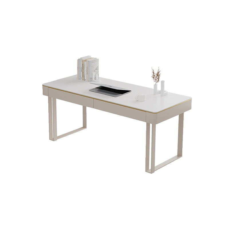 Contemporary Wooden White Office Desk Sled Base Type Writing Desk