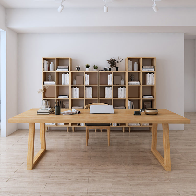 Rectangular Shaped Conference Table Wooden Writing Desk in Natural