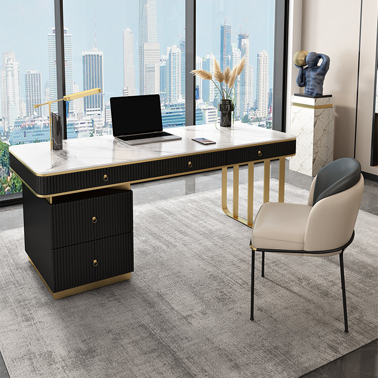 Modern Style Slate Top Office Desk 5 Drawers Writing Desk for Office