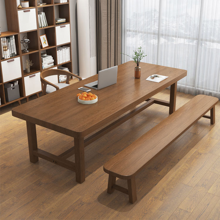 Contemporary Solid Wood Writing Desk 29.53" Tall Rectangle Office Desk with H-Shape Base